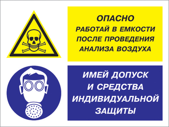 Кз 90 опасно - работай в емкости после проведения анализа воздуха. имей допуск и средства индивидуальной защиты. (пленка, 400х300 мм) - Знаки безопасности - Комбинированные знаки безопасности - . Магазин Znakstend.ru