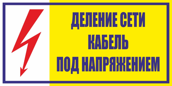 S17 деление сети. кабель под напряжением (пластик, 200х100 мм) - Знаки безопасности - Вспомогательные таблички - . Магазин Znakstend.ru