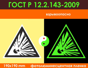 W02 взрывоопасно (фотолюминесцентная пленка ГОСТ 34428-2018, 200х200 мм) - Знаки безопасности - Фотолюминесцентные знаки - . Магазин Znakstend.ru